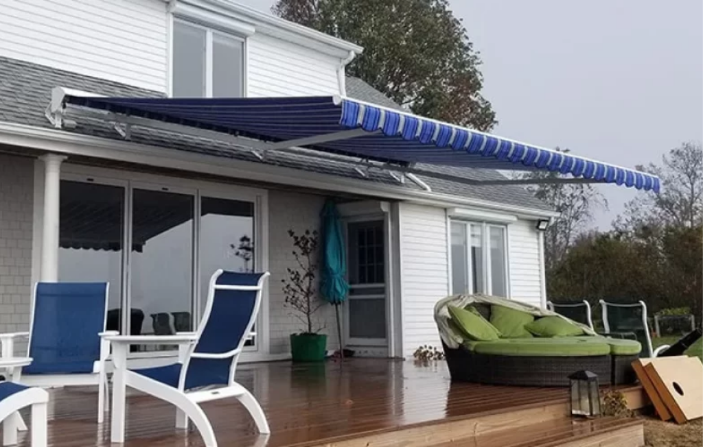 Image of an awning open on a rainy day