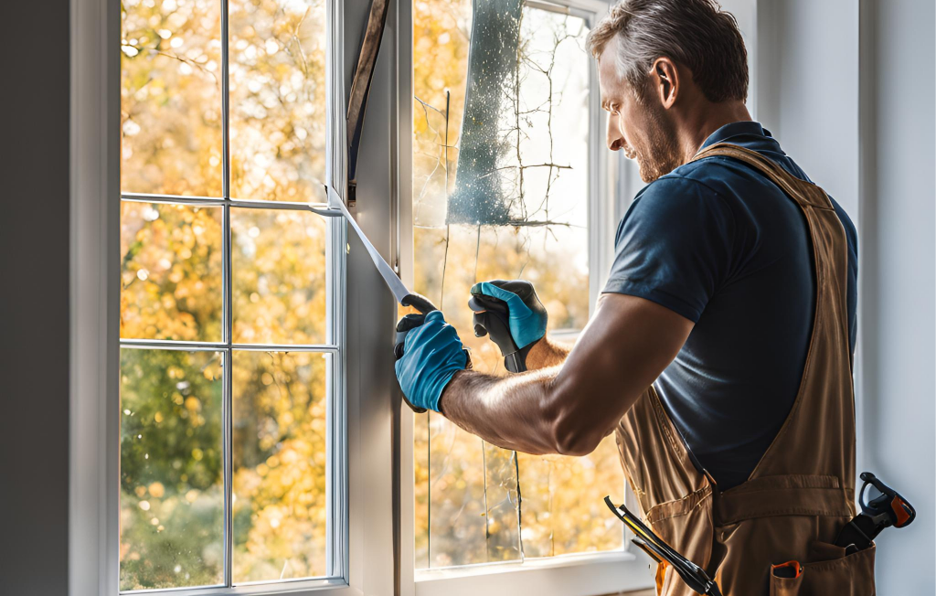 Man repairing a window in hillsboro