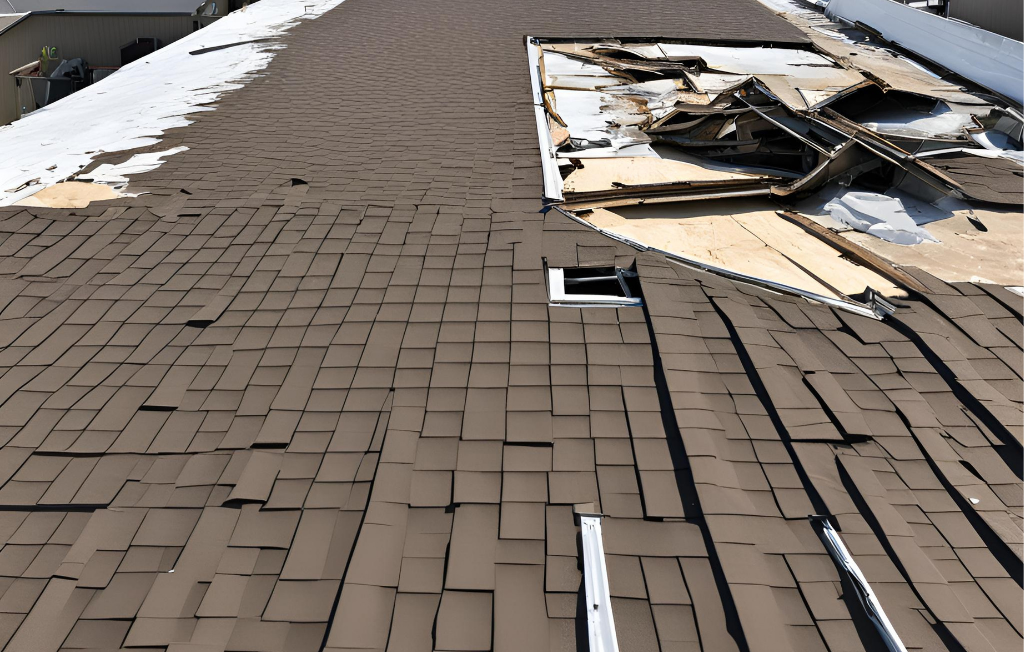 Image of a manufactured homes roof damaged